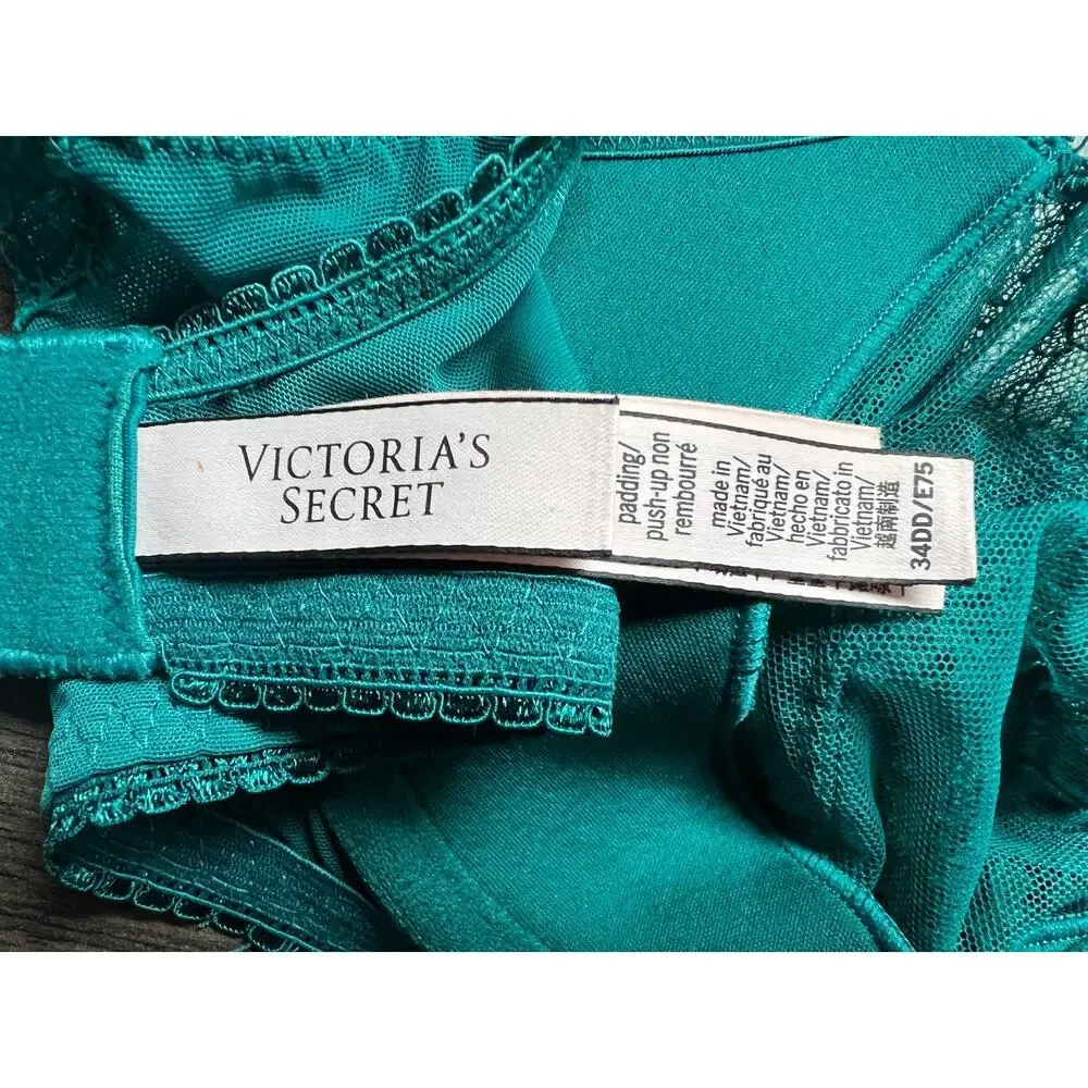 Victoria's Secret Dream Angels Lace Push Up Unlined Bra WICKED GREEN 34DD